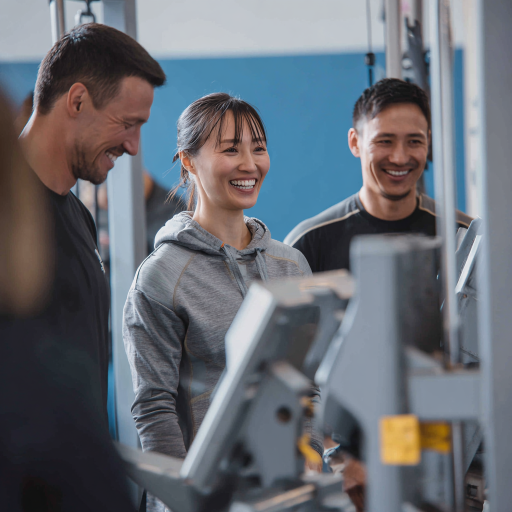 Взрослые люди казахского происхождения расслабляются после тренировки в специально оборудованной зоне восстановления